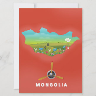 Mongolia Illustrated map tourism poster. Invitation