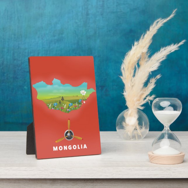 Mongolia Illustrated map tourism poster. Plaque (Side)
