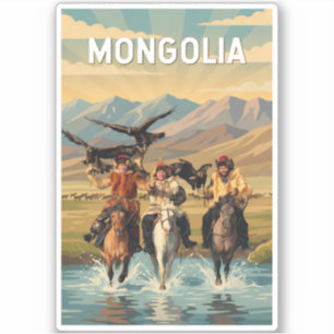Mongolia Illustration Travel Art Vintage