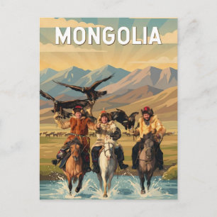 Mongolia Illustration Travel Art Vintage Postcard