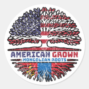 Mongolia Mongolian American USA Tree Roots Flag Classic Round Sticker