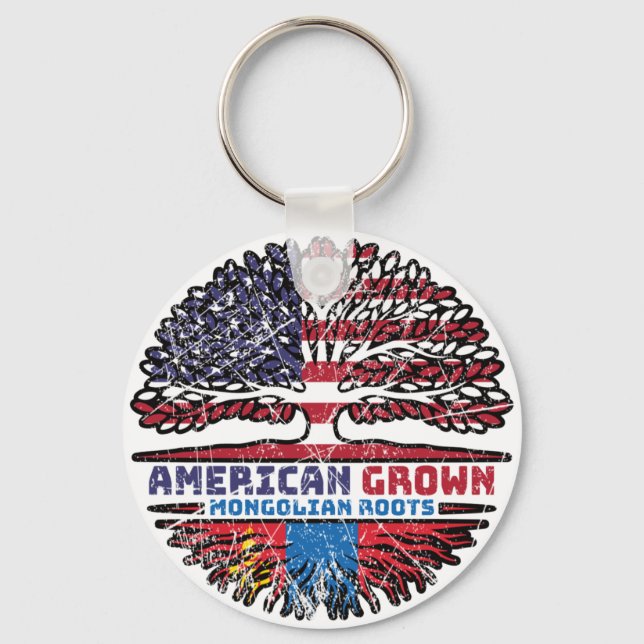 Mongolia Mongolian American USA Tree Roots Flag Key Ring (Front)