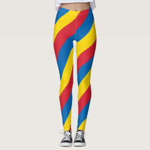 Mongolia National Flag Colours Diagonal Striped Leggings
