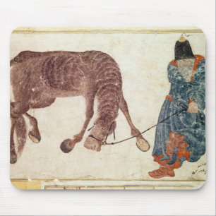 Mongolian nomad taking his horse to water mouse mat