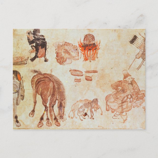 Mongolian nomadic camp, 15th century postcard (Front)