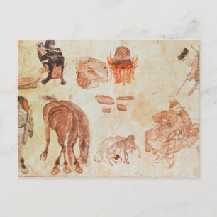 Mongolian nomadic camp, 15th century postcard