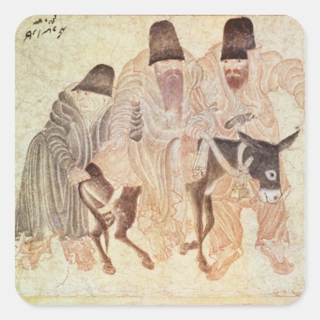 Mongolian nomads with a donkey, 15th century square sticker (Front)