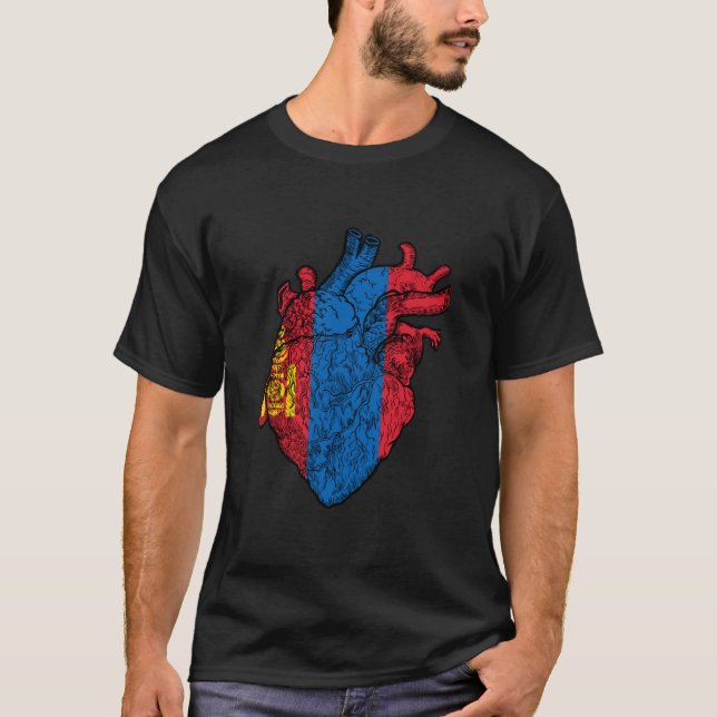 Mongolian Pride Mongolia Flag Heart Mongolian Root T-Shirt (Front)