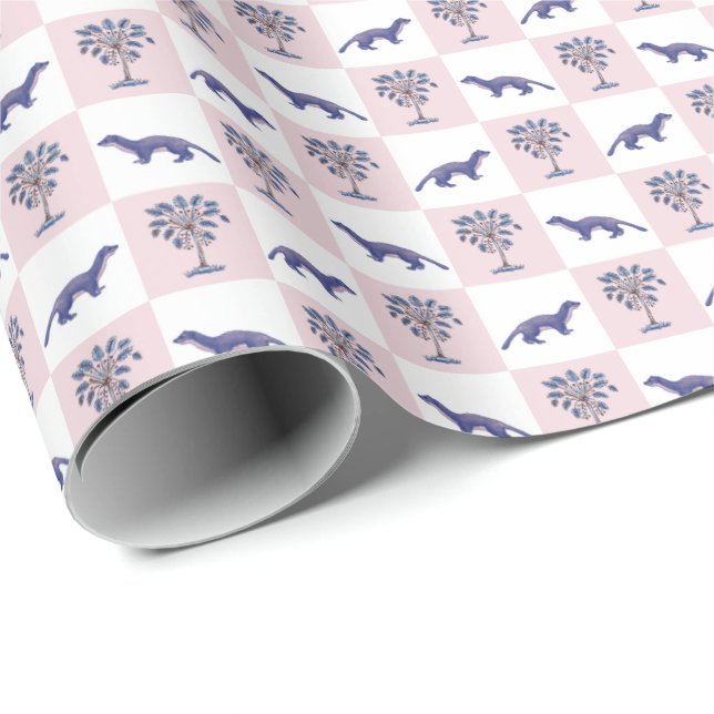 Mongoose and Block Print Palmetto Tree  Wrapping Paper (Roll Corner)