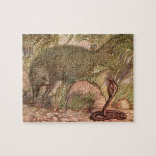 Mongoose and Cobra by Sargent, Vintage Wild Animal Jigsaw Puzzle