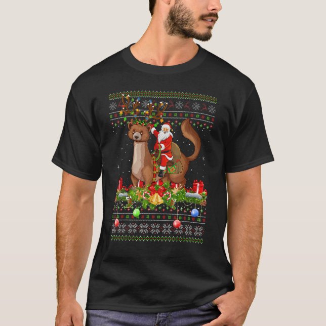 Mongoose Animal   Ugly Santa Riding Mongoose Chris T-Shirt (Front)