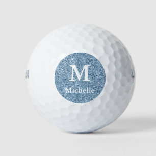 Mongram Name Blue Glitter Golf Balls