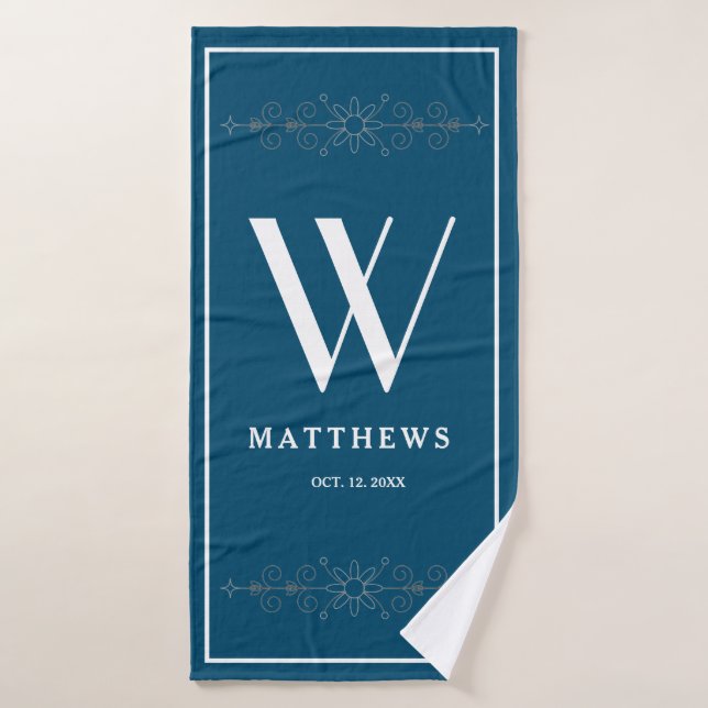 Mongramed navy blue elegant  bath towel (Bath Towel)