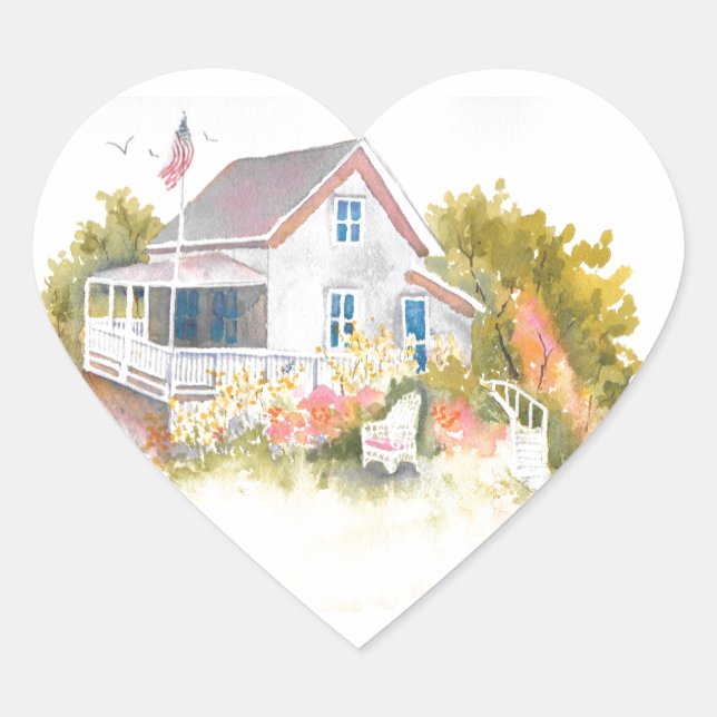 Monhegan Cottage J Kilburn Heart Sticker (Front)