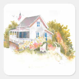 Monhegan Cottage J Kilburn Square Sticker