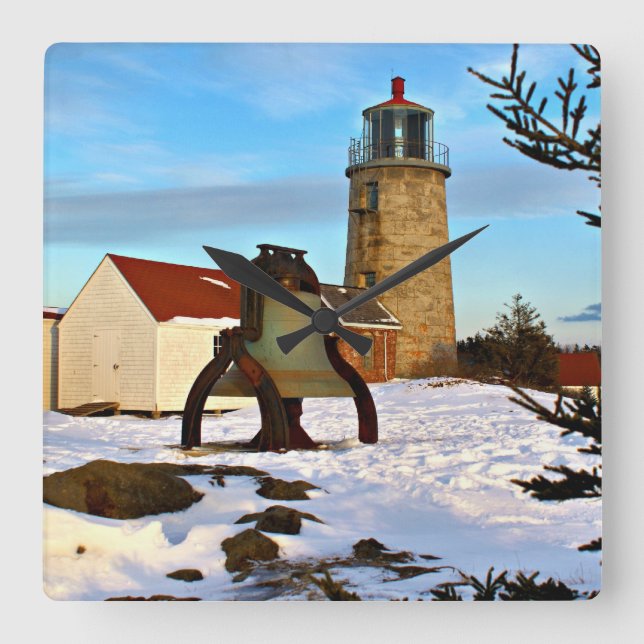 Monhegan Island Lighthouse, Maine Square Wall Clock (Front)
