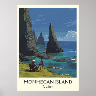 Monhegan Island Maine Vintage Coastal Cliffs Art Poster