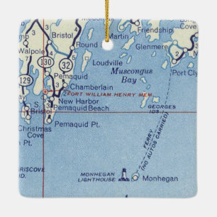 Monhegan Lighthouse Vintage Map Ceramic Ornament