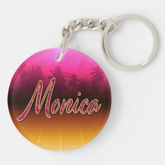 Monica First Name golden pink keychain (Back)