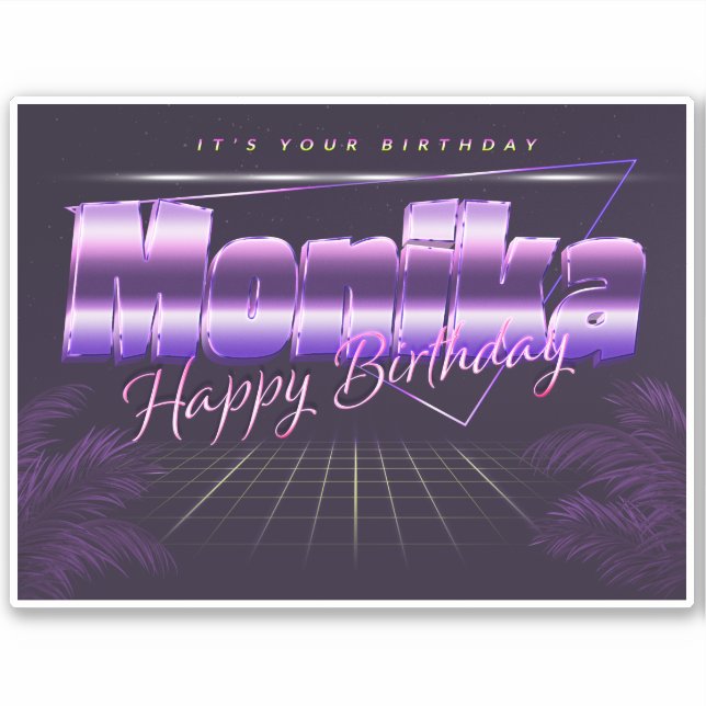 Monika Name First name lila retro Sticker Birthday (Front)