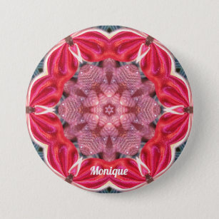 MONIQUE ~ White Pink Green BLING  7.5 Cm Round Badge