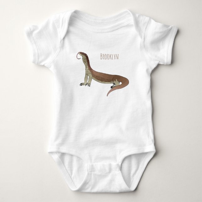 Monitor lizard cartoon illustration baby bodysuit (Front)