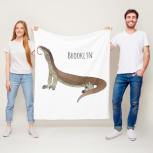 Monitor lizard cartoon illustration fleece blanket