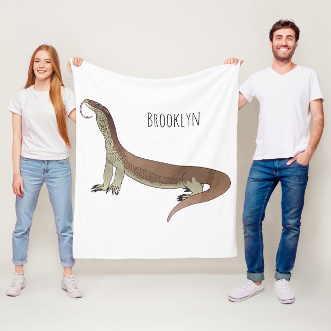 Monitor lizard cartoon illustration fleece blanket (In Situ)