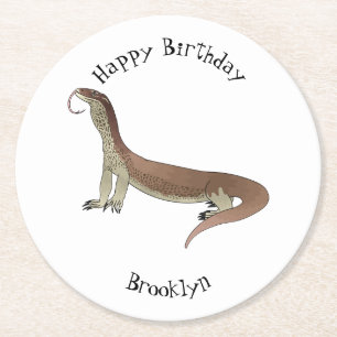 Monitor lizard cartoon illustration round paper coaster
