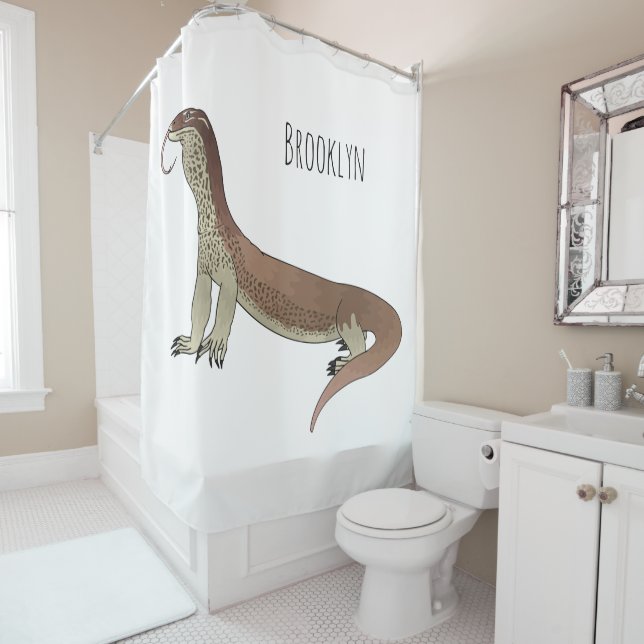 Monitor lizard cartoon illustration shower curtain (In Situ)