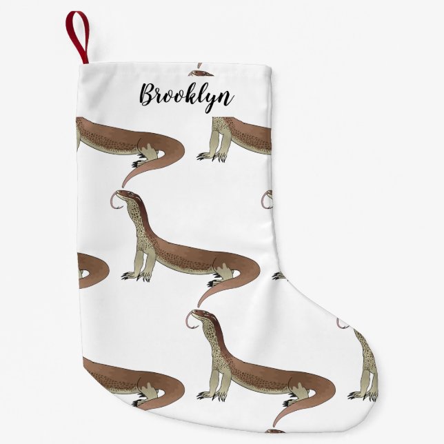 Monitor lizard cartoon illustration small christmas stocking (Front)