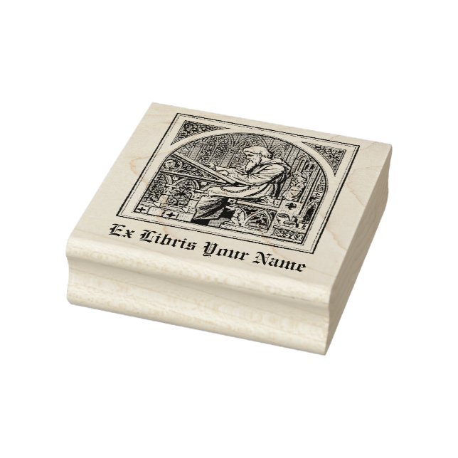 Monk At Mediaeval Writing Desk - Bookplate Rubber Stamp (Stamp)