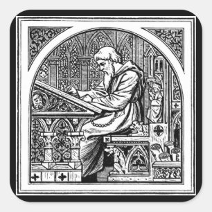 Monk At Mediaeval Writing Desk Square Sticker