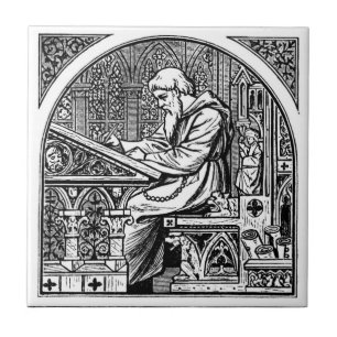 Monk At Medieval Writing Desk Tile
