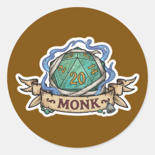Monk D20 Class Crest Sticker - Funny D&D Monk Dice