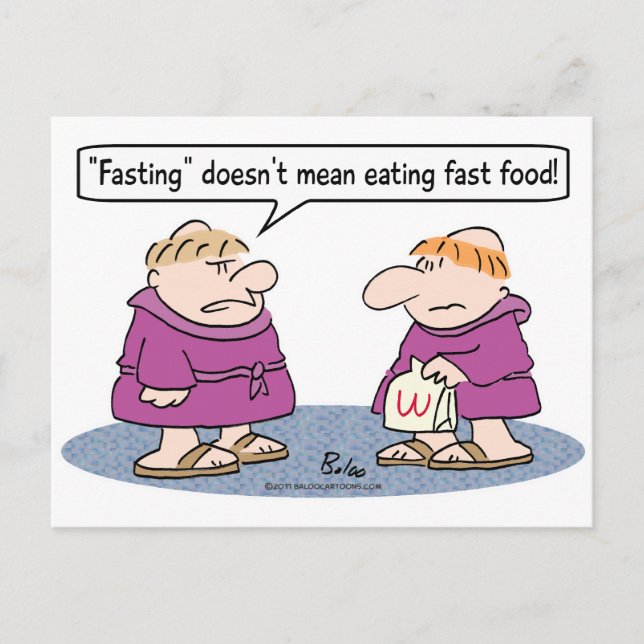 monk eating fast food fasting mean postcard (Front)