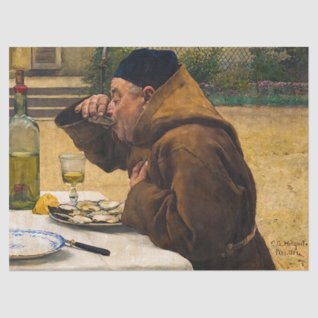 Monk having Oysters, 1884 by Carl Gustaf Hellqvist Tissue Paper (Front)