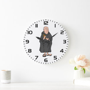 Monk Holding Cross in Robe Mediaeval Religious Large Clock