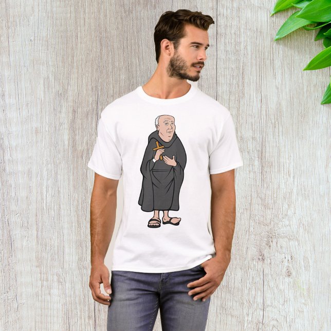 Monk Holding Cross in Robe Mediaeval Religious T-Shirt (Creator Uploaded)
