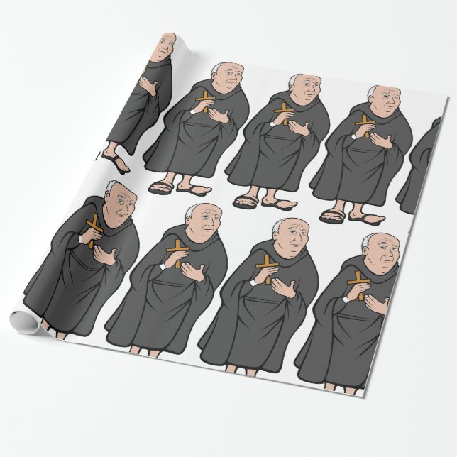 Monk Holding Cross in Robe Mediaeval Religious Wrapping Paper (Unrolled)