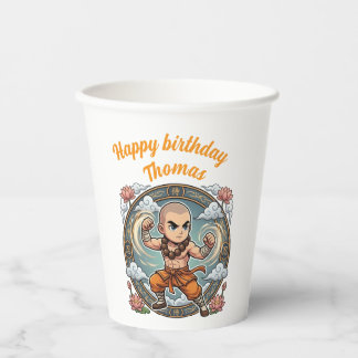 Monk Martial Arts Anime Chibi Gamer Birthday Paper Cups