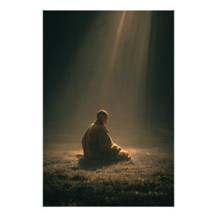 Monk Meditating Golden Dawn Rays Photo Print