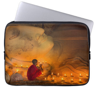 Monk Praying By A Buddha Laptop Sleeve
