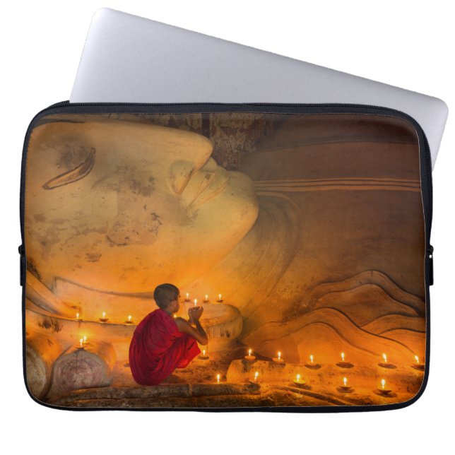 Monk Praying By A Buddha Laptop Sleeve (Front)