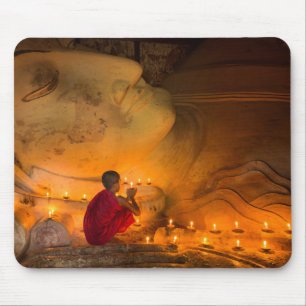 Monk Praying By A Buddha Mouse Mat