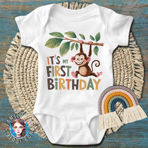 Monkey 1st Birthday Baby Bodysuit