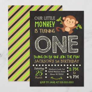 Monkey 1st Birthday Invitation for a Boy