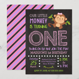 Monkey 1st Birthday Invitation for a Girl