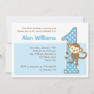 Monkey 1st Birthday Invitation for Boys