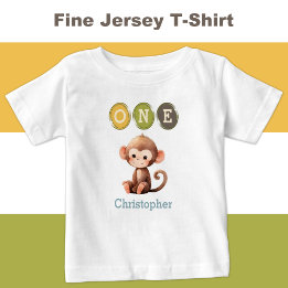 Monkey 1st Birthday one with name blue Baby T-Shirt